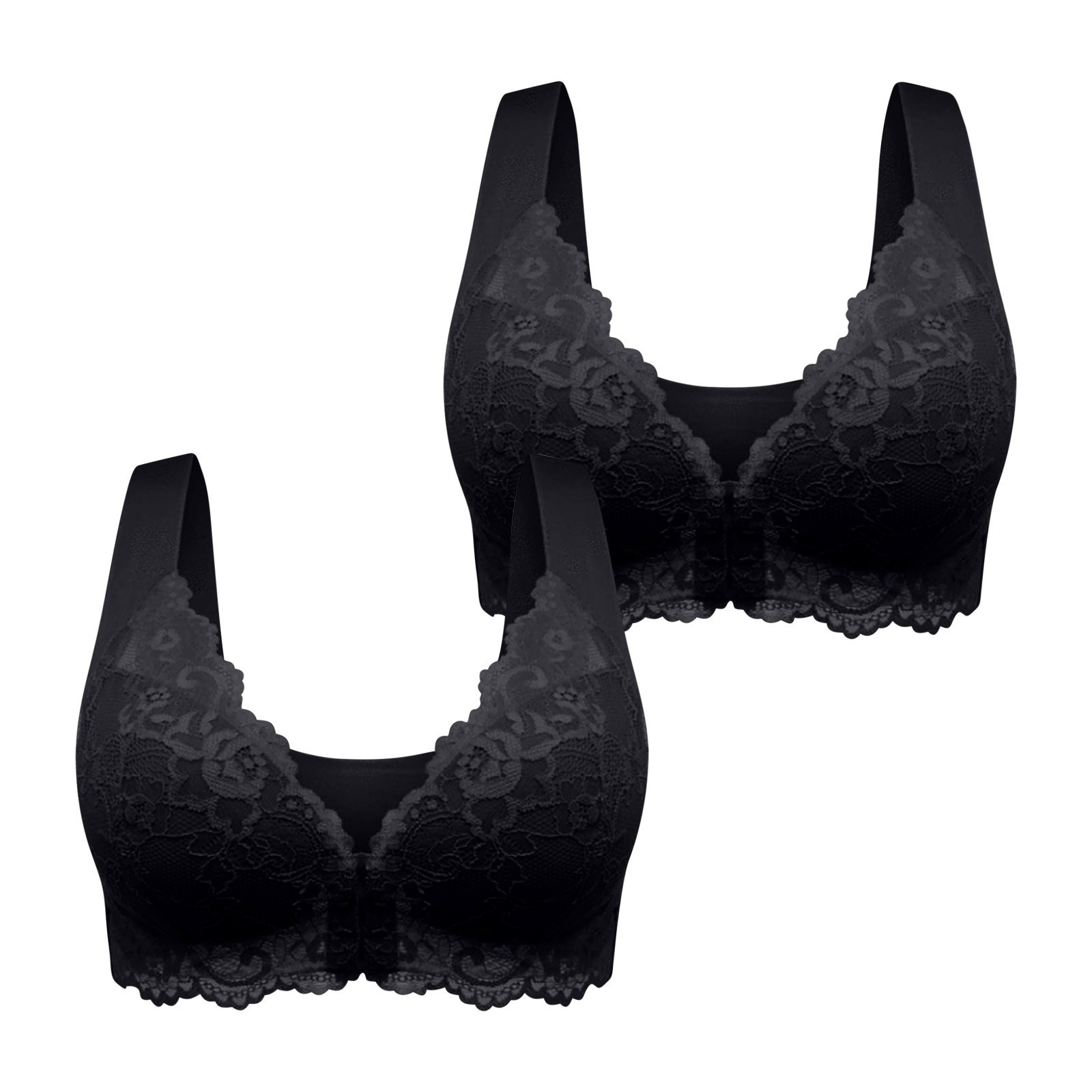 Bigersell Push up Bras Pack for Women Packs Clearance 2pc Women's Lace Front Buckle Bra Wire Underwear Pullover Bra Everyday Underwear Bras Training Bra Style F-139 Black M